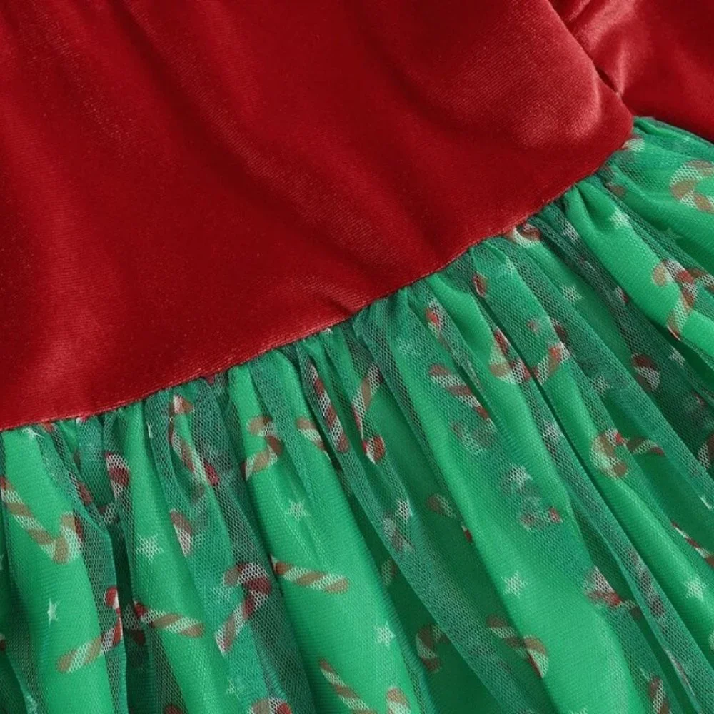 Christmas Girls Candy Cane Long Sleeve Velour Dress and Headband